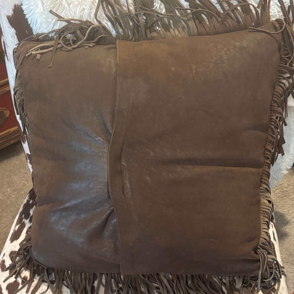 Vintage Western Leather Throw Pillow with Fringe and studs. Like new. - Picture 5 of 5
